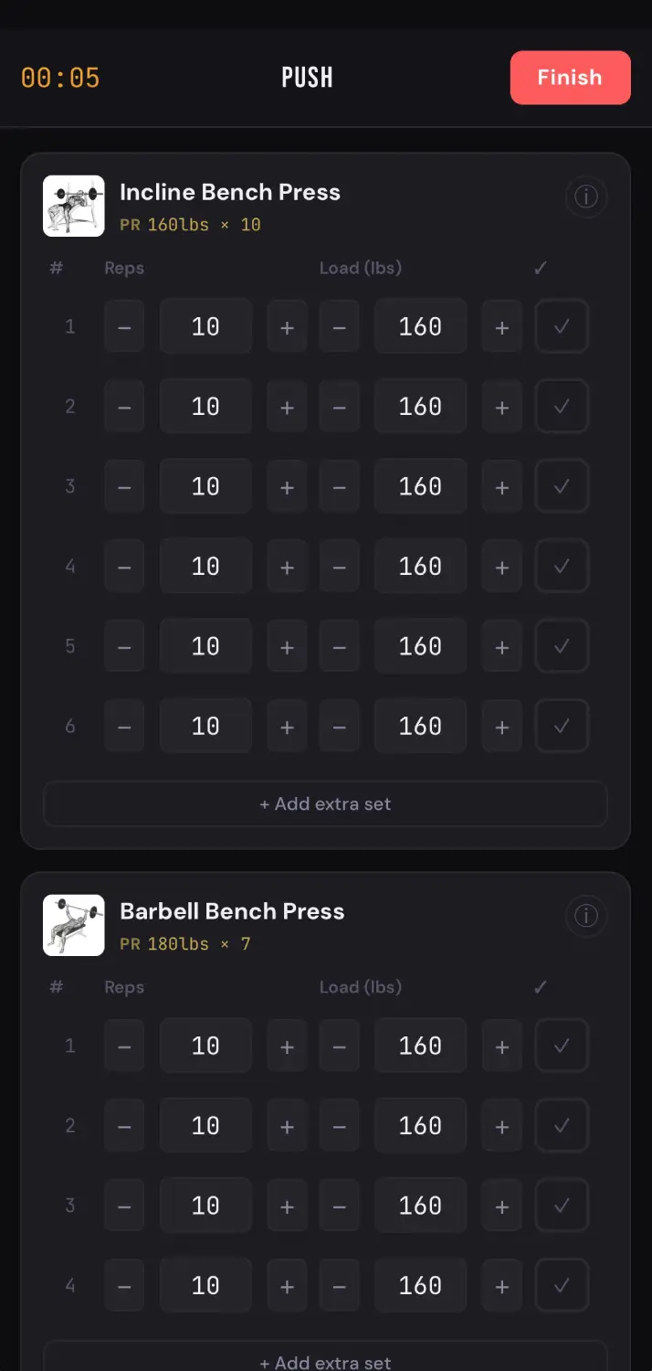 Workout screen